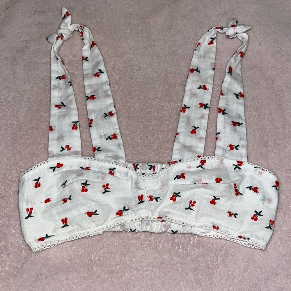 Free People white cherry embroidery bra, xs cup a